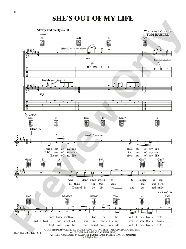 She's Out of My Life Guitar Michael Jackson Digital Sheet Music