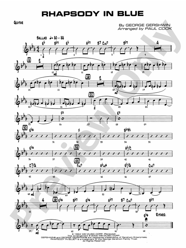 Rhapsody in Blue Guitar Guitar Part Digital Sheet Music Download