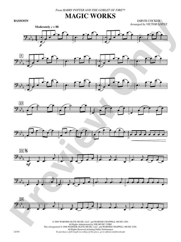 Magic Works (from Harry Potter and the Goblet of Fire) Bassoon