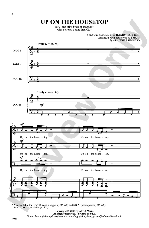 Up on the Housetop 3part mixed Choral Octavo Digital Sheet Music