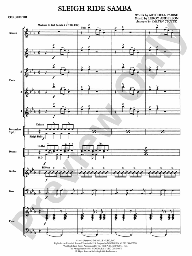 Sleigh Ride Samba Flute Choir Leroy Anderson Digital Sheet Music