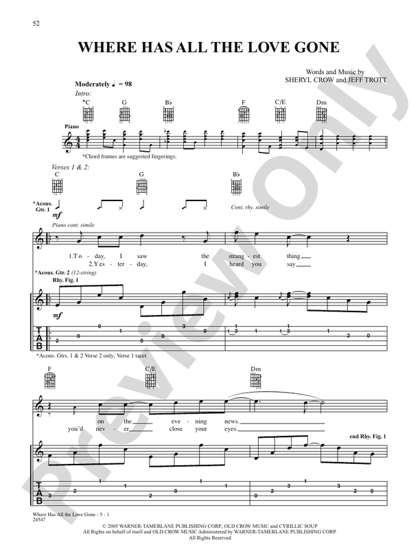 Where Has All The Love Gone Guitar Sheryl Crow Digital Sheet Music