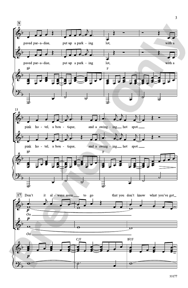 Big Yellow Taxi SSA Choral Octavo Joni Mitchell Digital Sheet Music Download