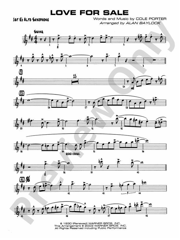Love for Sale Eflat Alto Saxophone Eflat Alto Saxophone Part