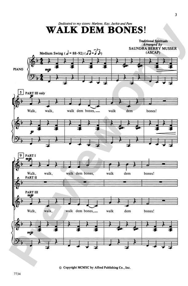 Walk Dem Bones! 3Part (any combination) Choral Octavo Digital Sheet