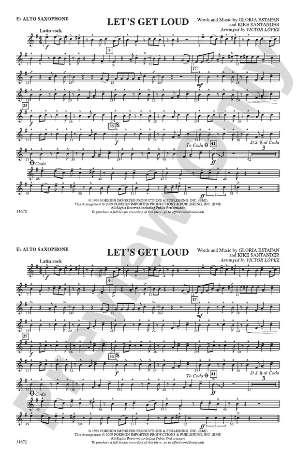 Let's Get Loud Eflat Alto Saxophone Eflat Alto Saxophone Part Digital Sheet Music Download