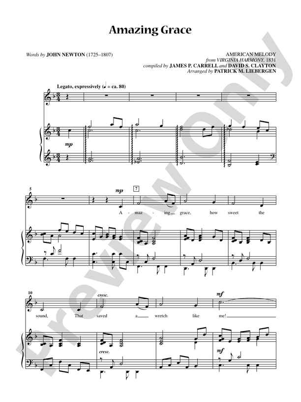Amazing Grace [Low Voice] Voice Digital Sheet Music Download