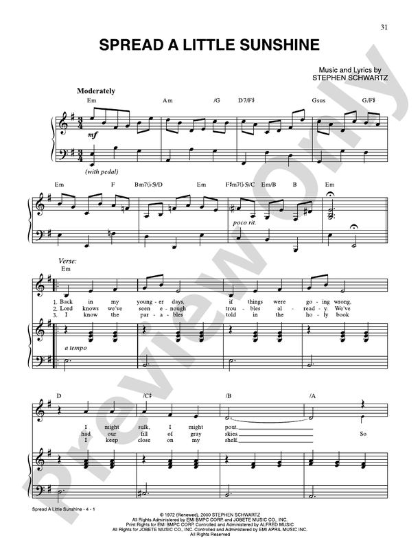 Spread a Little Sunshine (from Pippin) Piano/Vocal/Chords Stephen