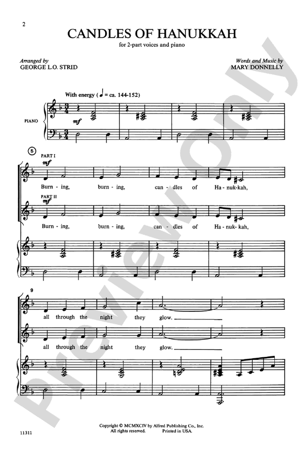 Candles of Hanukkah 2Part Choral Octavo Mary Donnelly Digital
