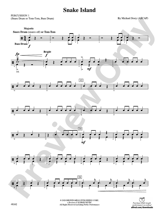 Snake Island 1st Percussion 1st Percussion Part Digital Sheet Music