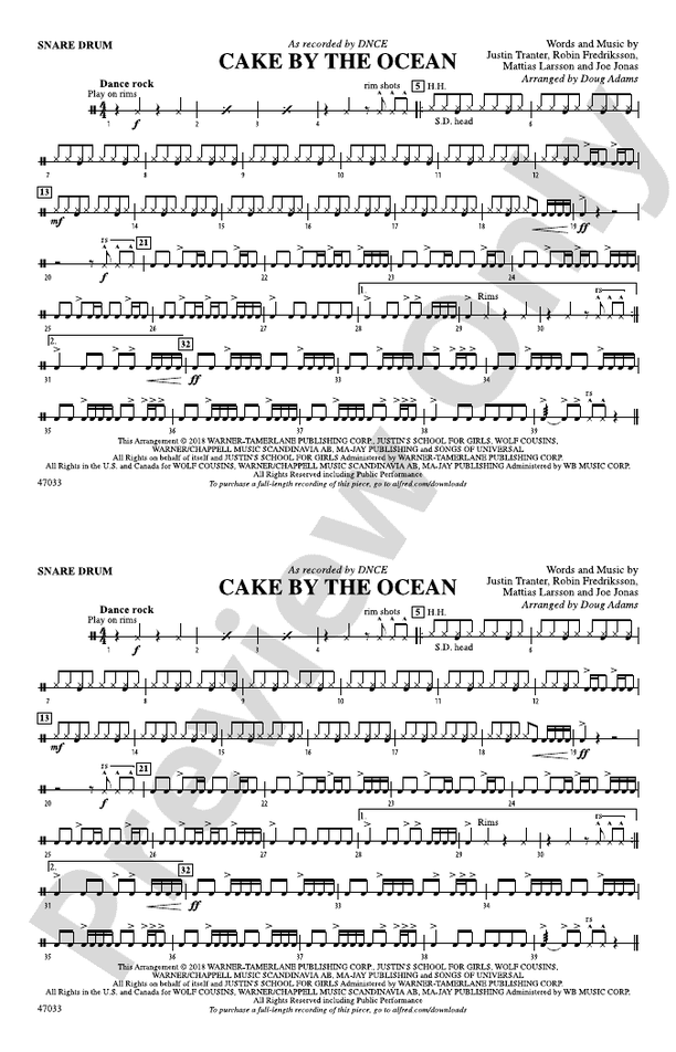 Cake by the Ocean Snare Drum Snare Drum Part Digital Sheet Music