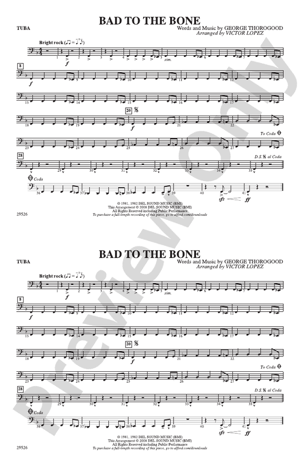 Bad to the Bone Tuba Tuba Part Digital Sheet Music Download