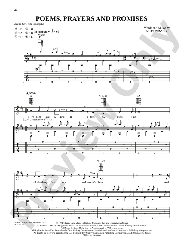 Poems, Prayers and Promises Guitar John Denver Digital Sheet Music