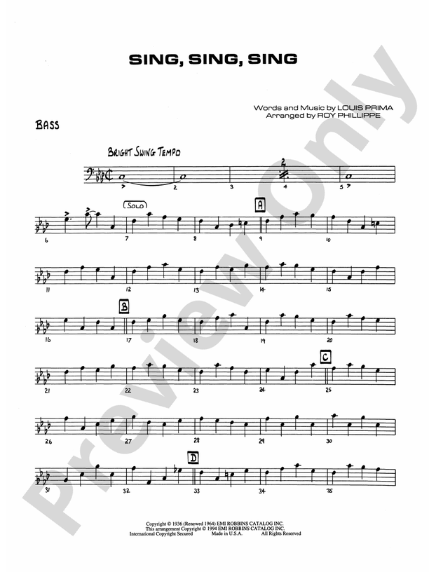 Sing, Sing, Sing String Bass String Bass Part Digital Sheet Music