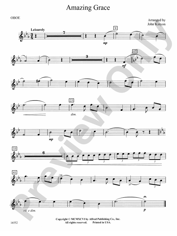 Amazing Grace Oboe Oboe Part Digital Sheet Music Download