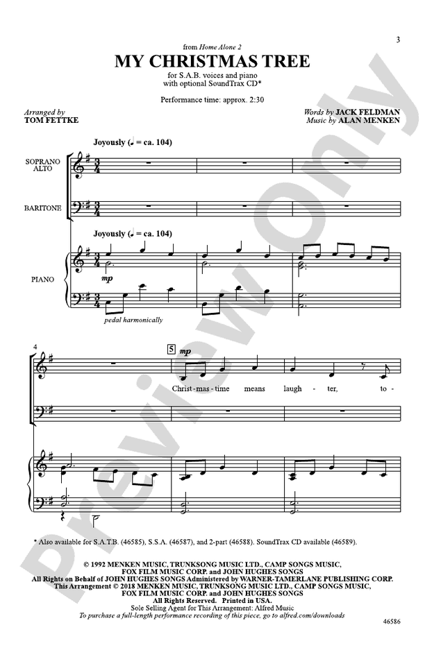 My Christmas Tree SAB Choral Octavo Alan Menken Digital Sheet Music