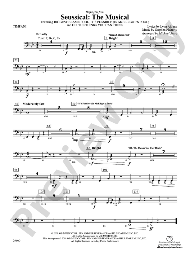 Seussical The Musical Timpani Timpani Part Digital Sheet Music
