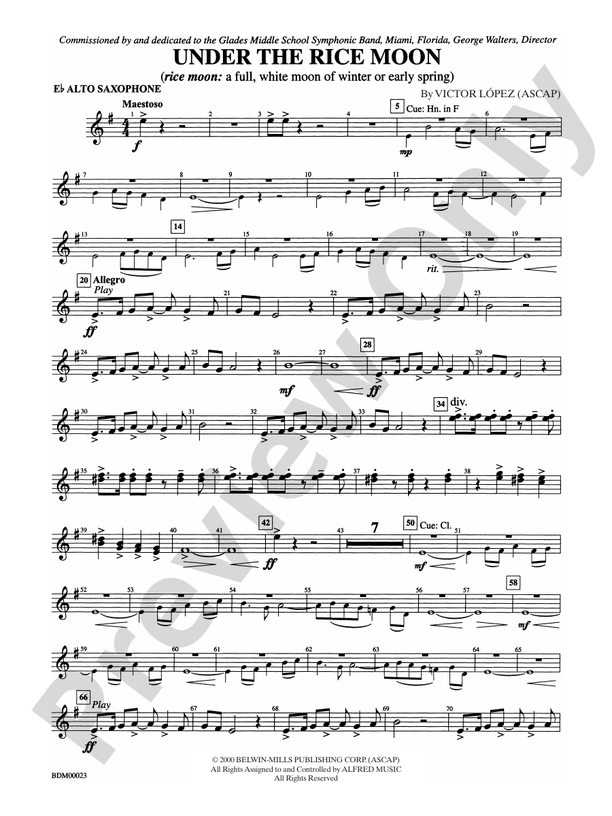 Under the Rice Moon Eflat Alto Saxophone Eflat Alto Saxophone Part