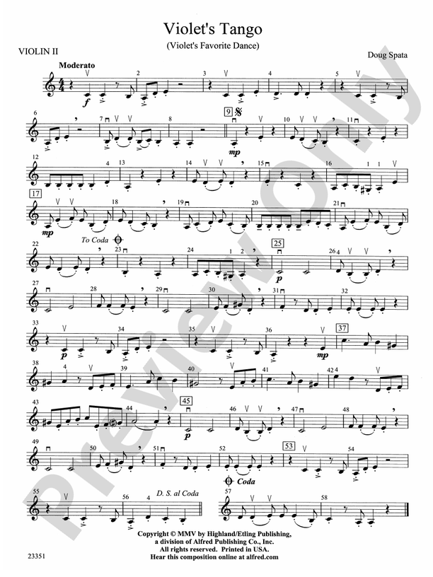 Violet's Tango 2nd Violin 2nd Violin Part Digital Sheet Music Download