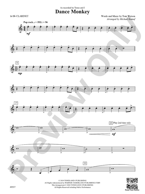 Dance Monkey 1st Bflat 1st Bflat Part Digital