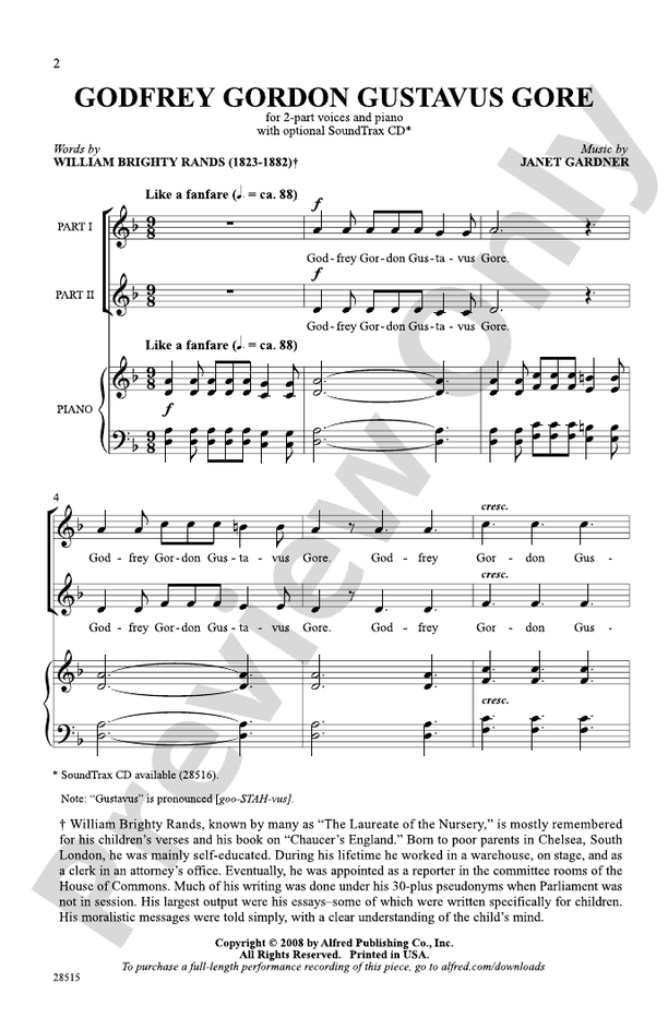 Godfrey Gordon Gustavus Gore 2Part Choral Octavo Gardner