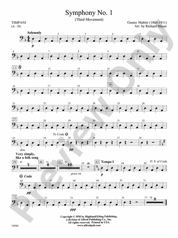 Symphony No. 1, 3rd Movement Timpani Timpani Part Digital Sheet