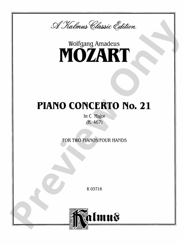 Mozart Piano Concerto No. 21 in C Major, K. 467 Piano Duo (2 Pianos