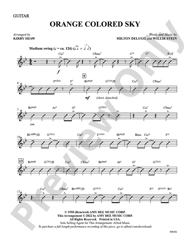 Orange Colored Sky Guitar Guitar Part Digital Sheet Music Download