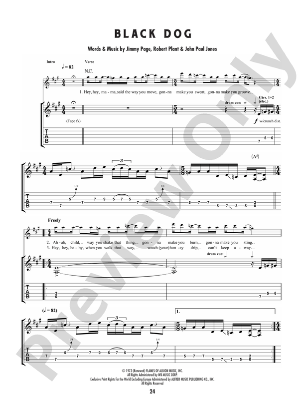 Black Dog Guitar Led Zeppelin Digital Sheet Music Download