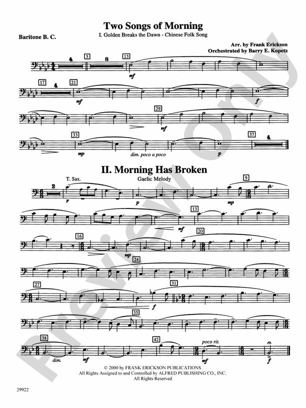 Two Songs of Morning Baritone B.C. Baritone B.C. Part Digital Sheet