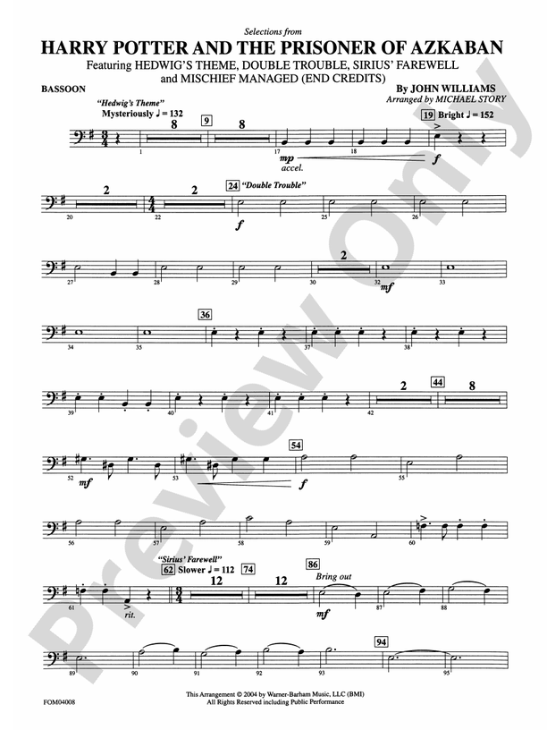 Harry Potter and the Prisoner of Azkaban Bassoon Bassoon Part