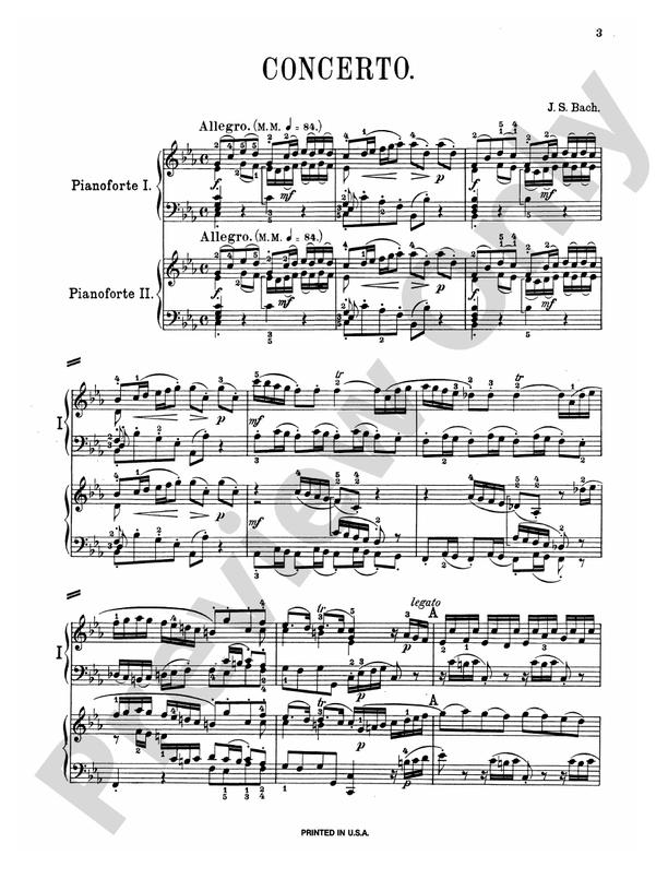 Bach Concerto for Two Pianos in C Minor Piano Duo (2 Pianos, 4 Hands