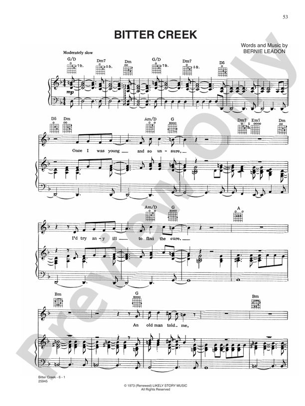 Bitter Creek Piano/Vocal/Chords Eagles Digital Sheet Music Download