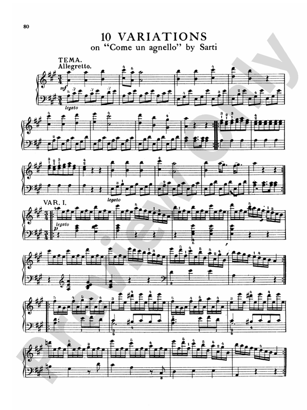 Mozart Variations, Complete 10 Variations on un agnello" by Sarti, K. 460 Part Digital