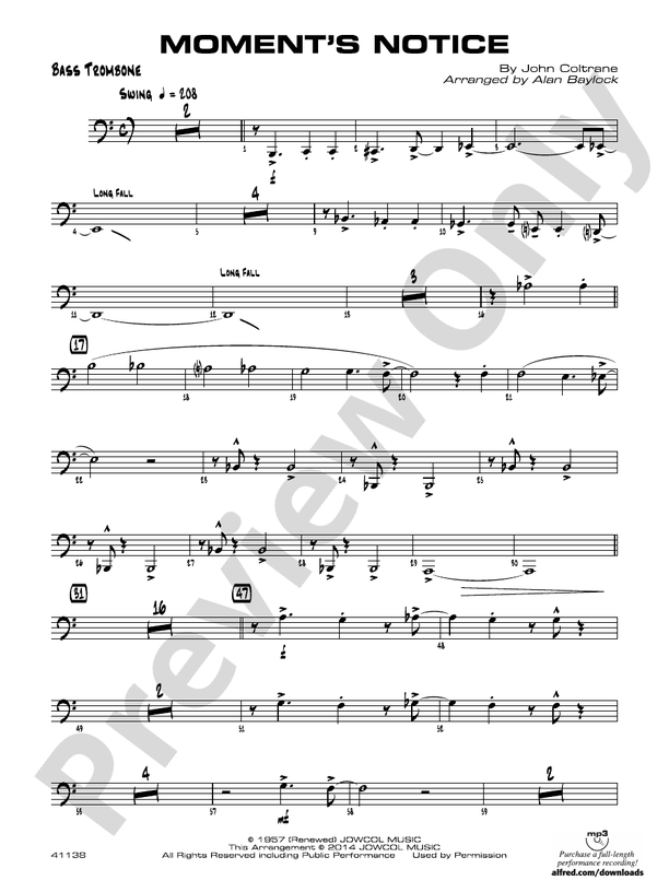 Moment's Notice Bass Trombone Bass Trombone Part Digital Sheet