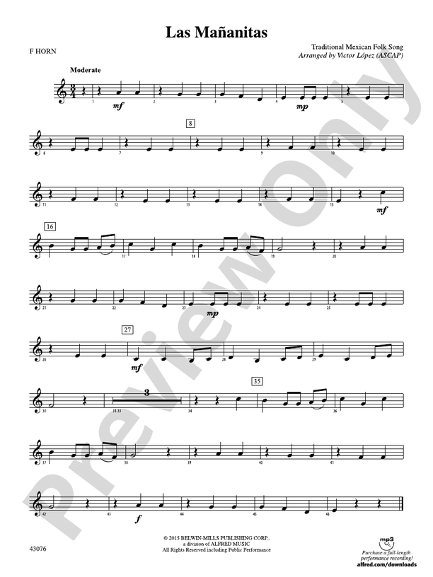 Las Mañanitas 1st F Horn 1st F Horn Part Digital Sheet Music Download