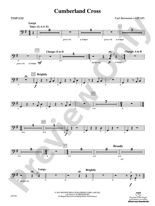 Cumberland Cross Timpani Timpani Part Digital Sheet Music Download