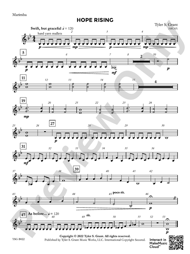 Hope Rising Marimba Marimba Part Digital Sheet Music Download