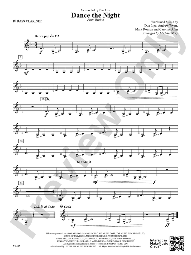 Dance the Night Bflat Bass Bflat Bass Part