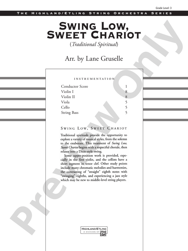 Swing Low, Sweet Chariot String Orchestra Conductor Score & Parts