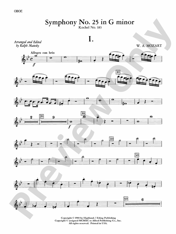 Mozart's Symphony No. 25 in G Minor, 1st & 2nd Movements Oboe Oboe