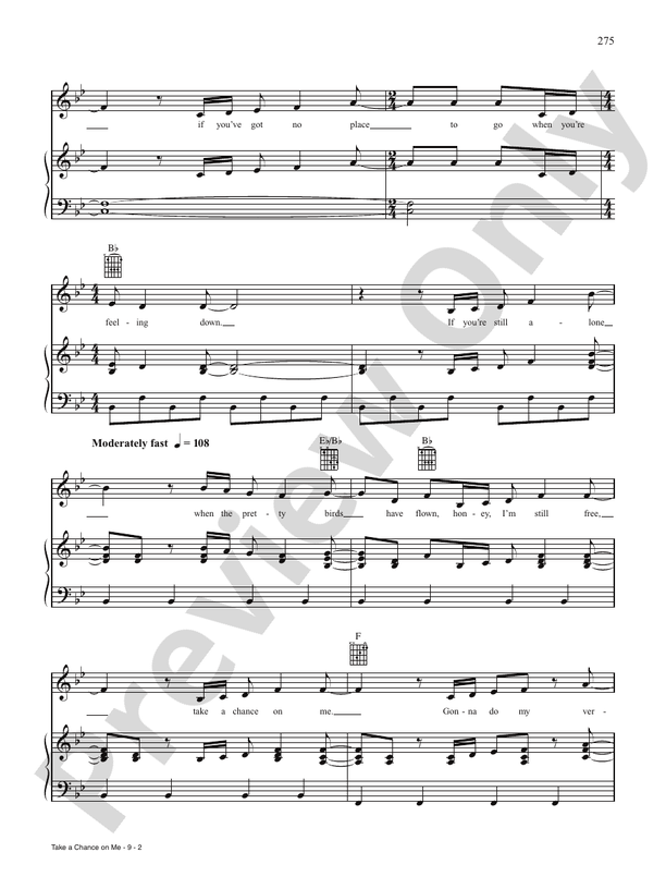 Take A Chance On Me Piano/Vocal/Chords ABBA Digital Sheet Music