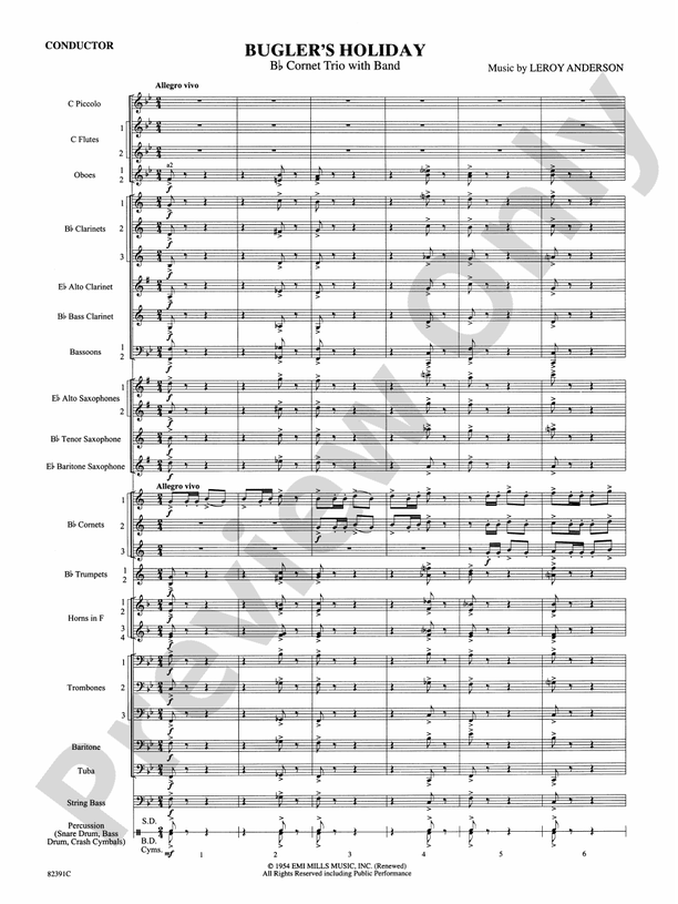 Bugler's Holiday (with Trio) Concert Band Conductor Score