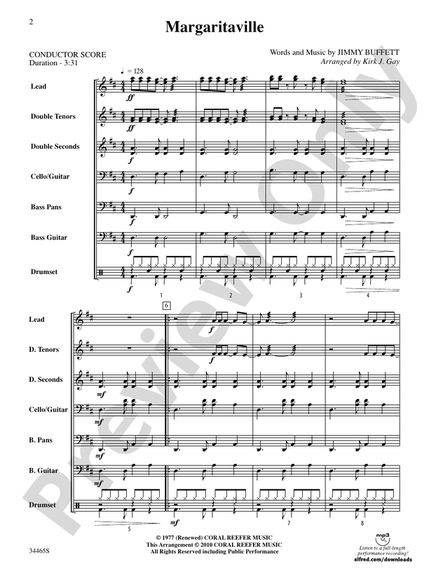 Margaritaville Score Steel Drum Score Digital Sheet Music Download