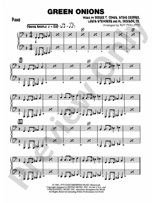 Green Onions Piano Piano Part Digital