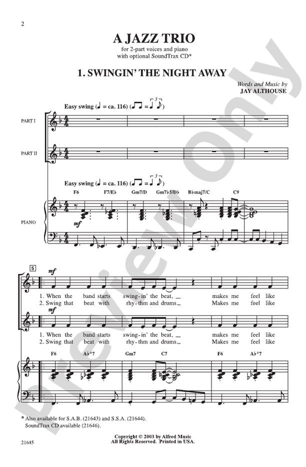 A Jazz Trio 2Part Choral Octavo Jay Althouse Digital Sheet Music