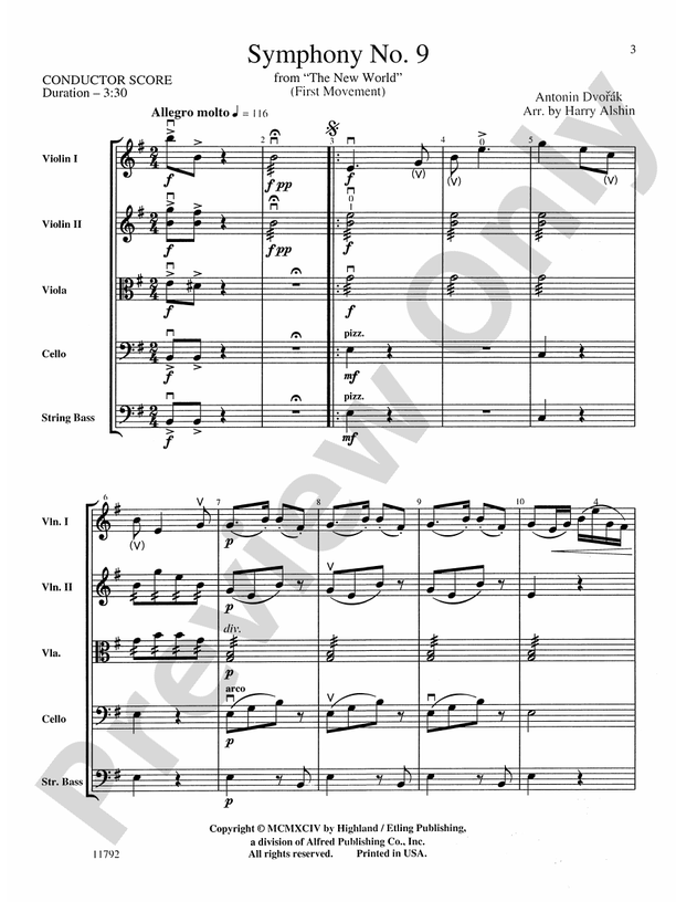 New World Symphony String Orchestra Conductor Score & Parts Antonin