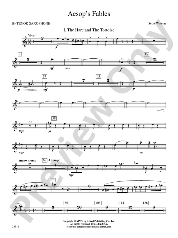 Aesop's Fables Bflat Tenor Saxophone Bflat Tenor Saxophone Part