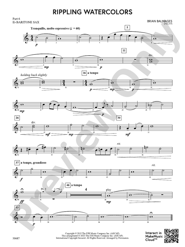 Rippling Watercolors Part 6 Eflat Baritone Sax Part 6 Eflat