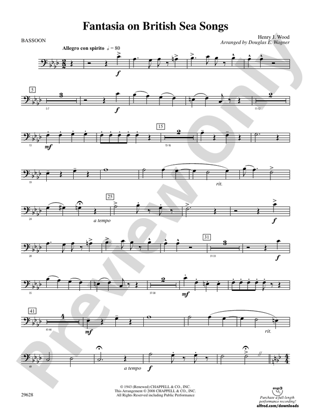 Fantasia on British Sea Songs Bassoon Bassoon Part Digital Sheet